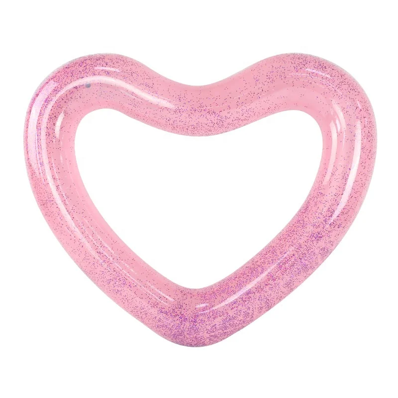 Eco-Friendly PVC Inflatable glitter pink peach heart swimming pool floats