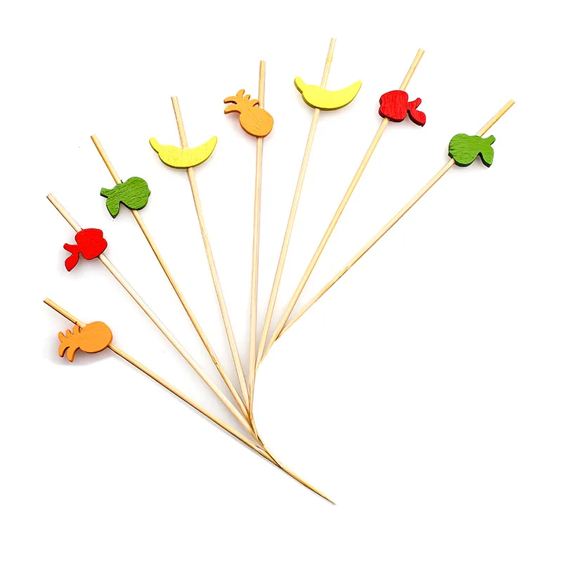 Wholesale Custom Disposable Fruit Sticks Colored Bamboo Knotted Skewers