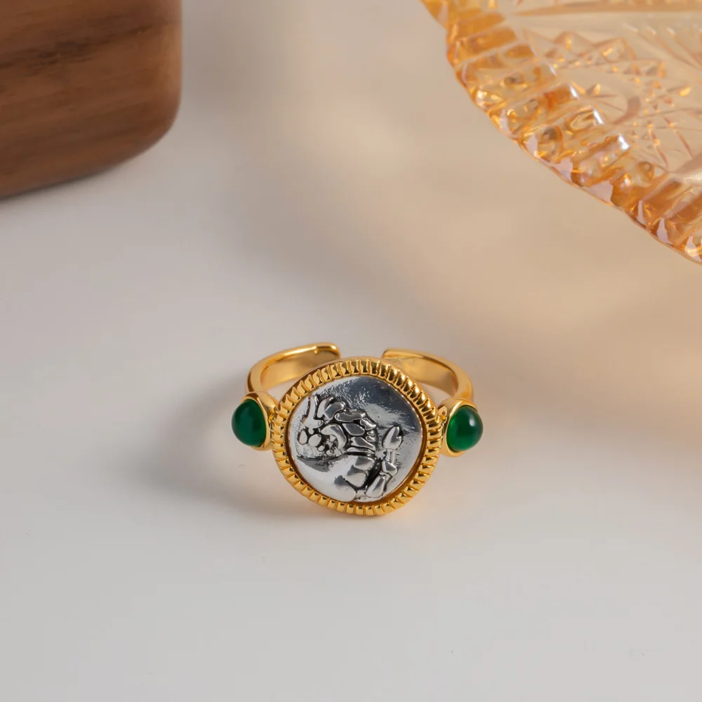 Vintage Niche Ancient Greek Lion Ring Ancient Coins for Jewelry Making Wholesale