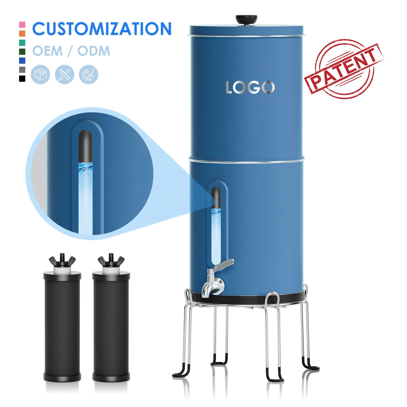 Counter Top Water Filter New Design Gravity Fed Water Filtration System 304 Stainless Steel Water Filter System