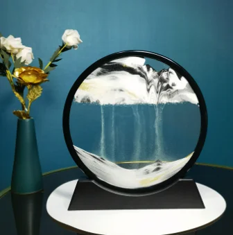 7/12inch Round Quicksand Painting 3D Hourglass Moving Sand Picture Home Decoration Ornament