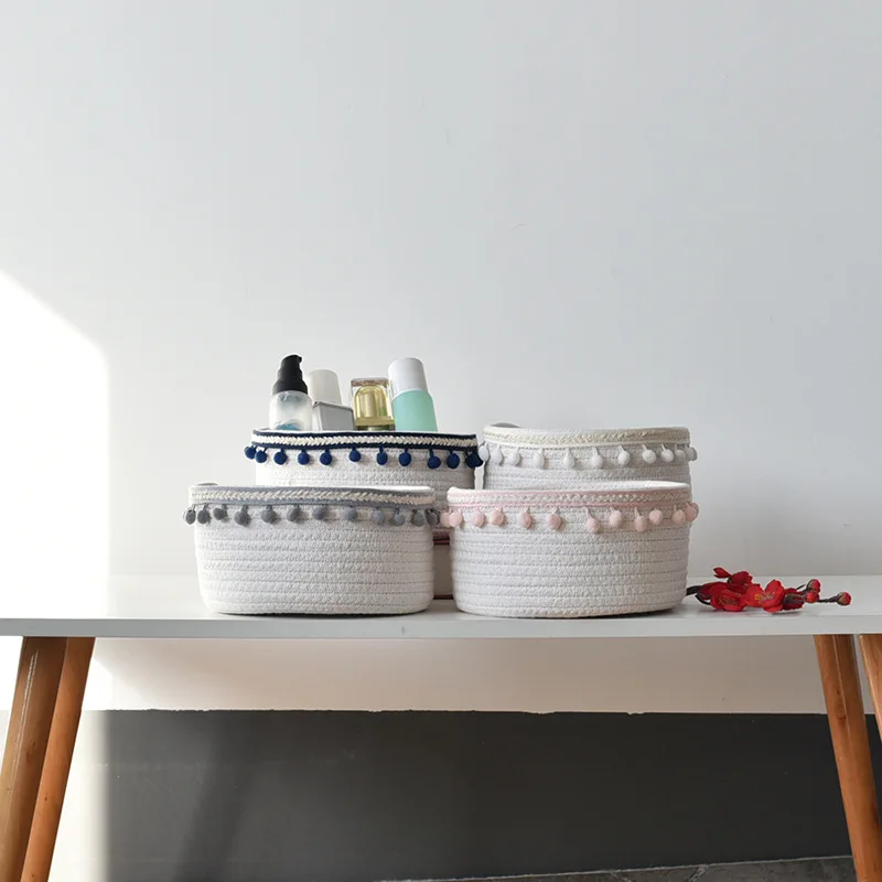 Factory wholesale woven cotton rope storage basket Nordic style simple desktop storage basket can store snacks and debris