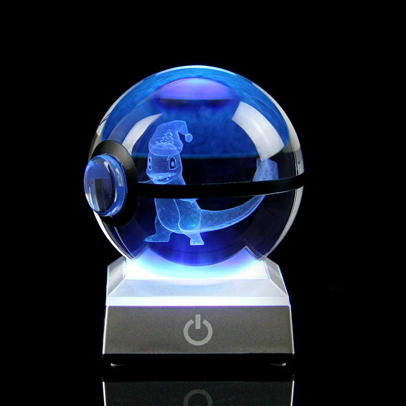 New Arrival 5CM Pokemon 3D Action Figures Charmander Christmas Hat Crystal Pokeball Led Night Lights for Children Toys Ball