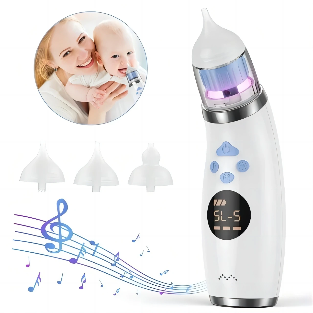 Food Grade Silicone Baby Nose Cleaner Sucker Electric Baby Nasal Aspirator With Music
