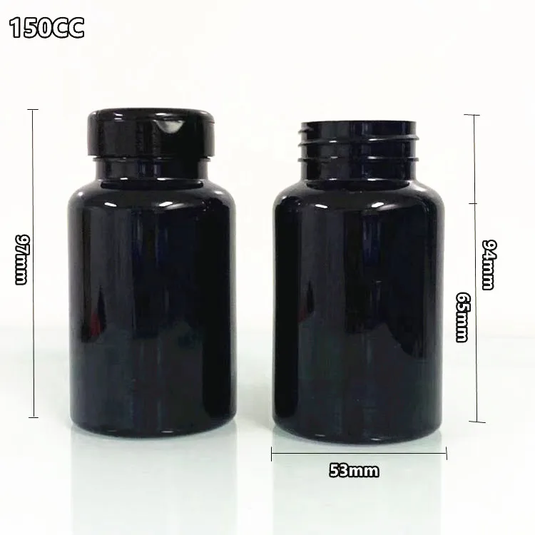 Wholesale 5oz 150cc 150ml PET Black Plastic Pill Packer With 38/400 Neck Black Screw Top