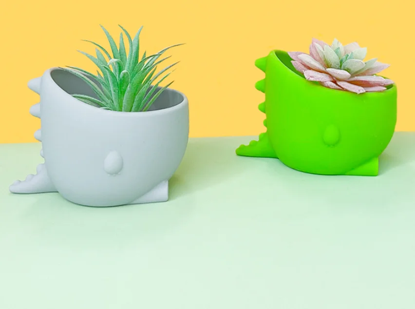 YDS Wholesale Silicone Indoor Flower Plant Pots Mini Dinosaur Design Flower Pot for Office Decorative Container Pots