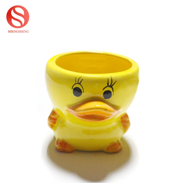Custom animal shaped plant pot yellow cute duck ceramic flower pot with tray small planter pot for garden decor