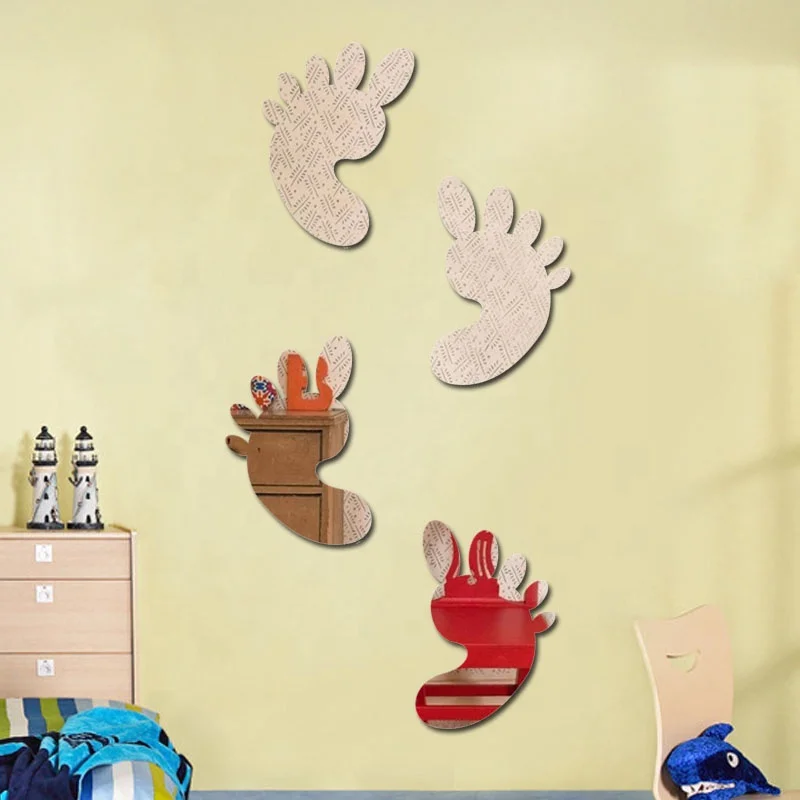 foot shape kids plastic acrylic mirror sticker 3D wall  Mirror  Sticker decor wall vanity mirror sticker
