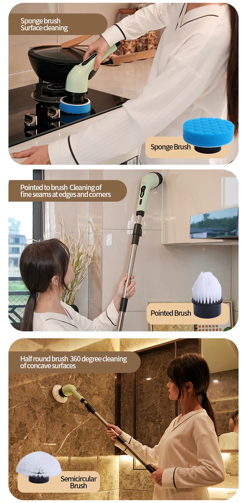 Electric Spin Scrubber Shower Cleaning Brush 2 speed 2000mah Power Scrubber Kitchen bathroom glass floor Cordless Cleaning Brush