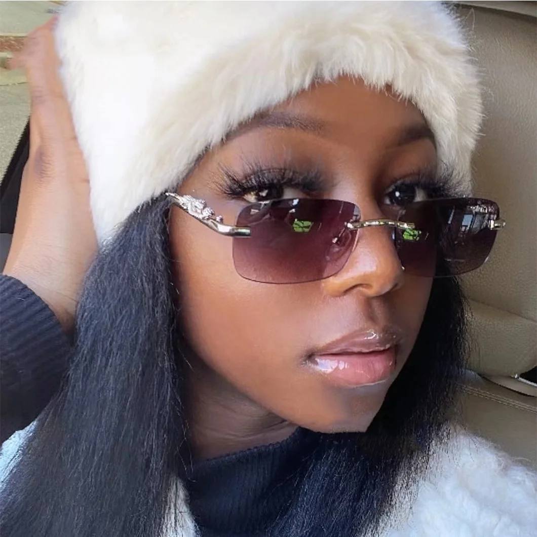 2572 New Metal Leopard Men Frameless Glasses Rimless Rectangular Sunglasses For Female