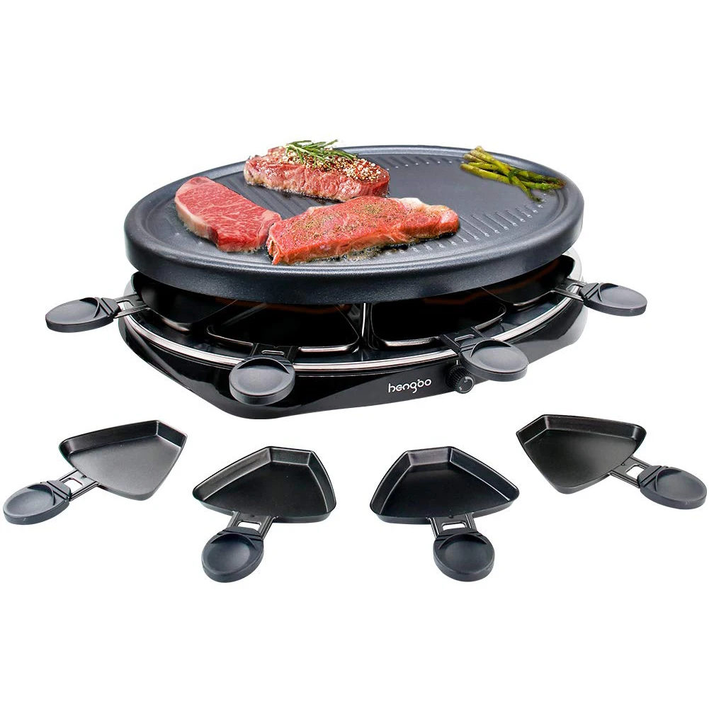 Barbecue  Raclette Grill   for 8 Persons with 8 pans and  1300W Non-stick Coating Thermostat Table  Electric  Grill