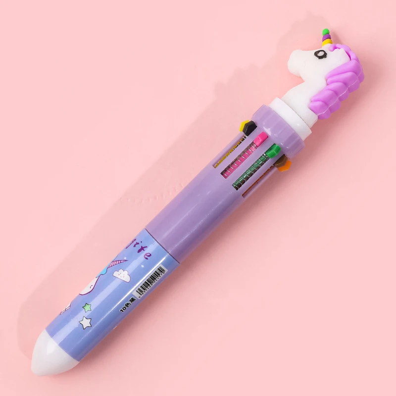 School supplies stationery kids 10 colors plastic multicolor ballpoint unicorn pen