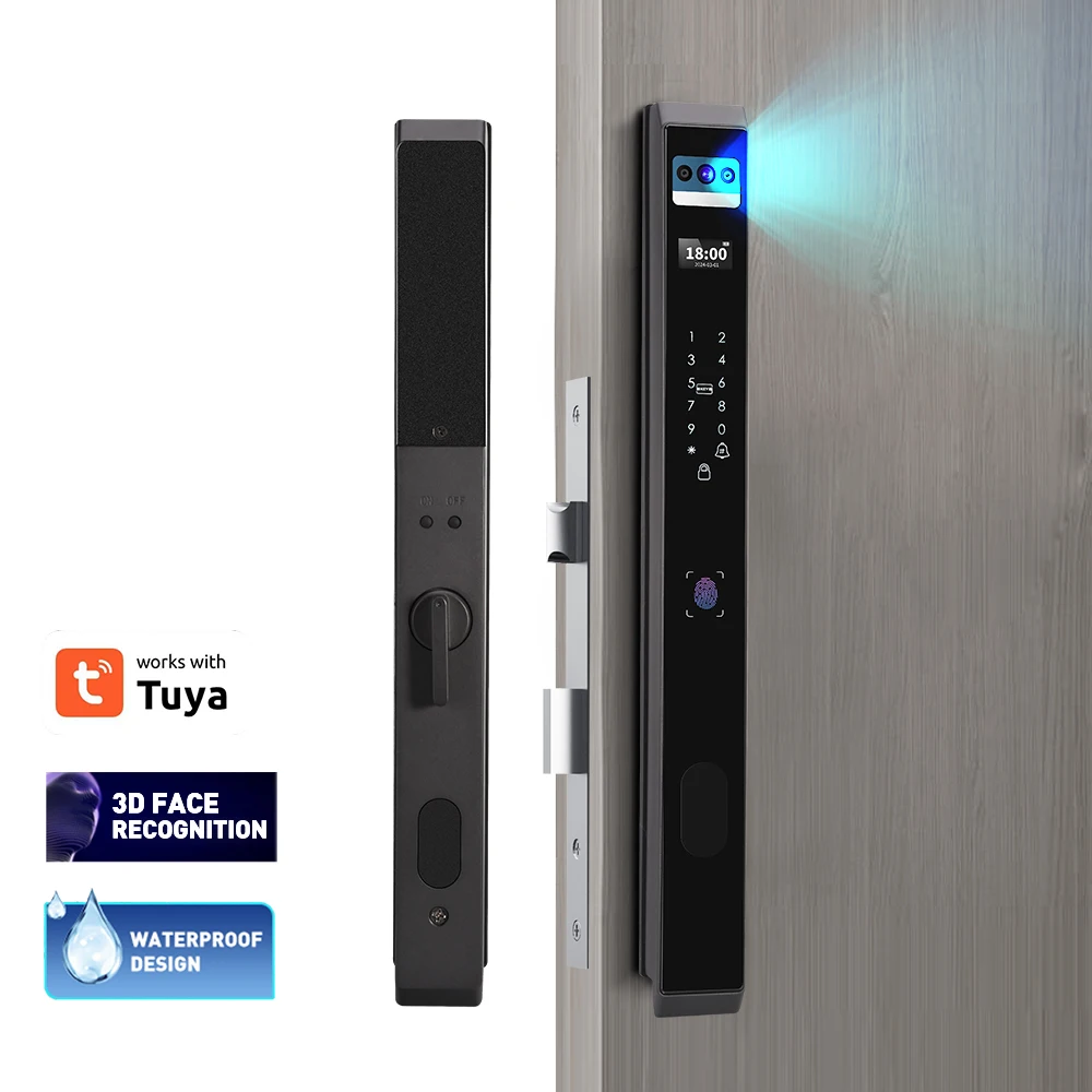 Automatic Face ID Narrow  Profile Aluminum Intelligent Door Lock  Tuya Wifi APP Video Intercom Face ID Lock Password Smart Lock