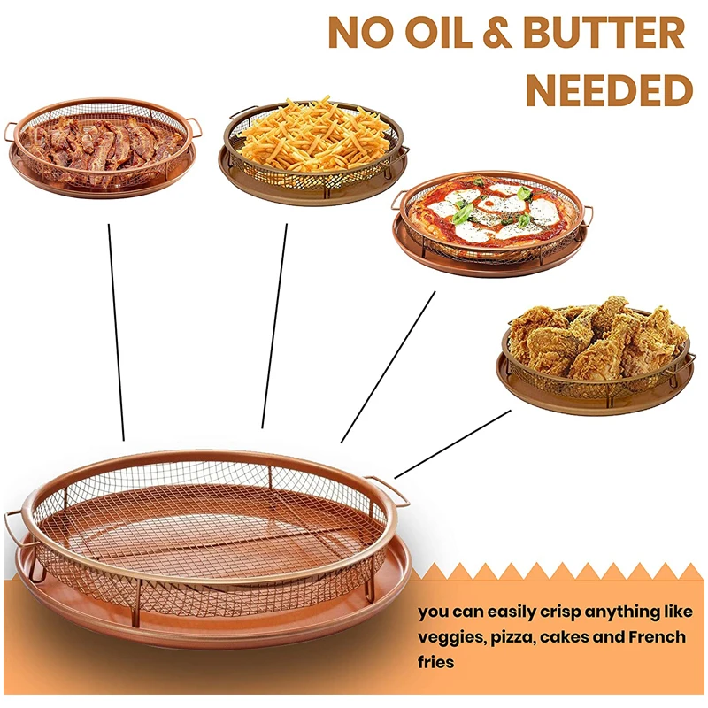 Baking Tray Crisping Basket Non-stick Coating Round Copper Crisper