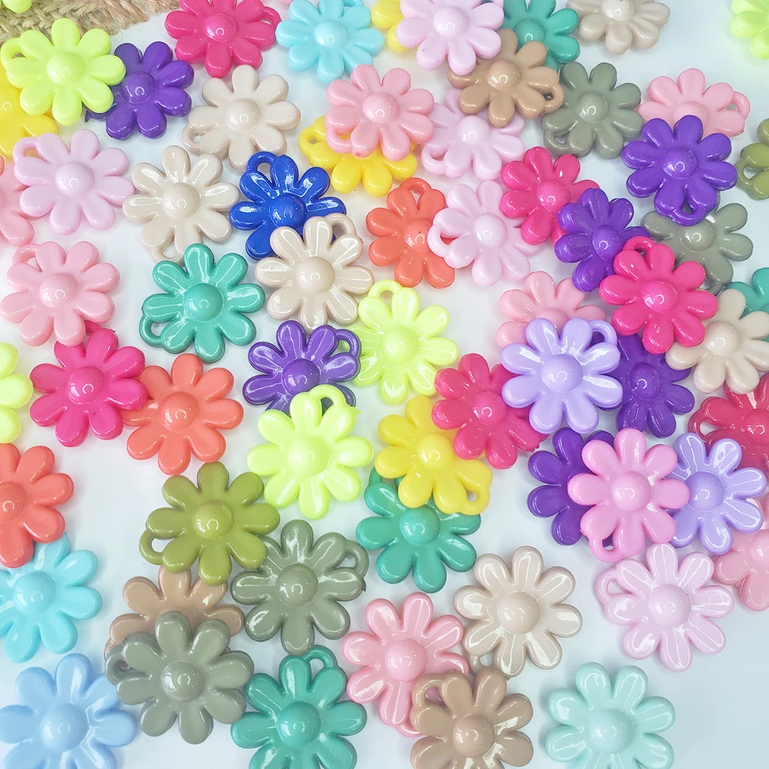 Wholesale Spring Color Flower Beads For Needlework Bracelet 19mm Acrylic Small Daisy Loose Beads For Jewelry Making 2021