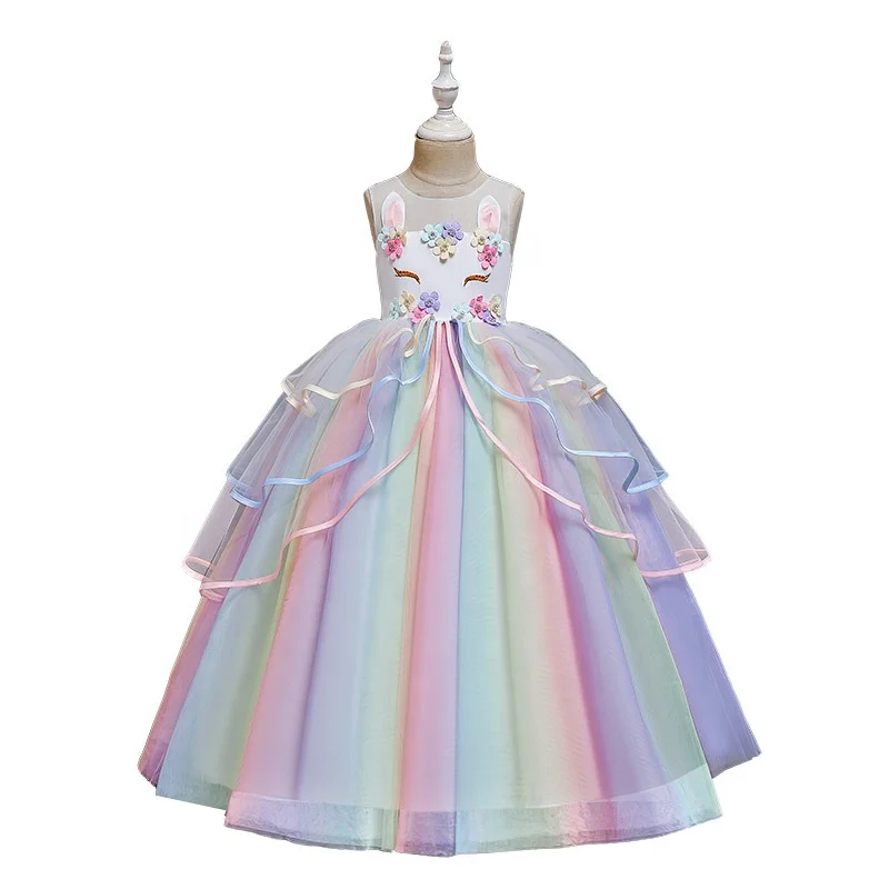 Sleeveless Pretty Rainbow Unicorn Dresses For Girls Birthday Party