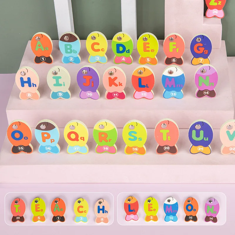 Magnetic Wooden Fishing Game Toy for Toddlers Alphabet Fish Catching Counting Games Puzzle with Numbers and Letters