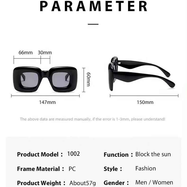 Personality Exaggerated Funny Sunglasses Brand Designer Luxury Inflatable Expansion Square Sun Glasses 2024