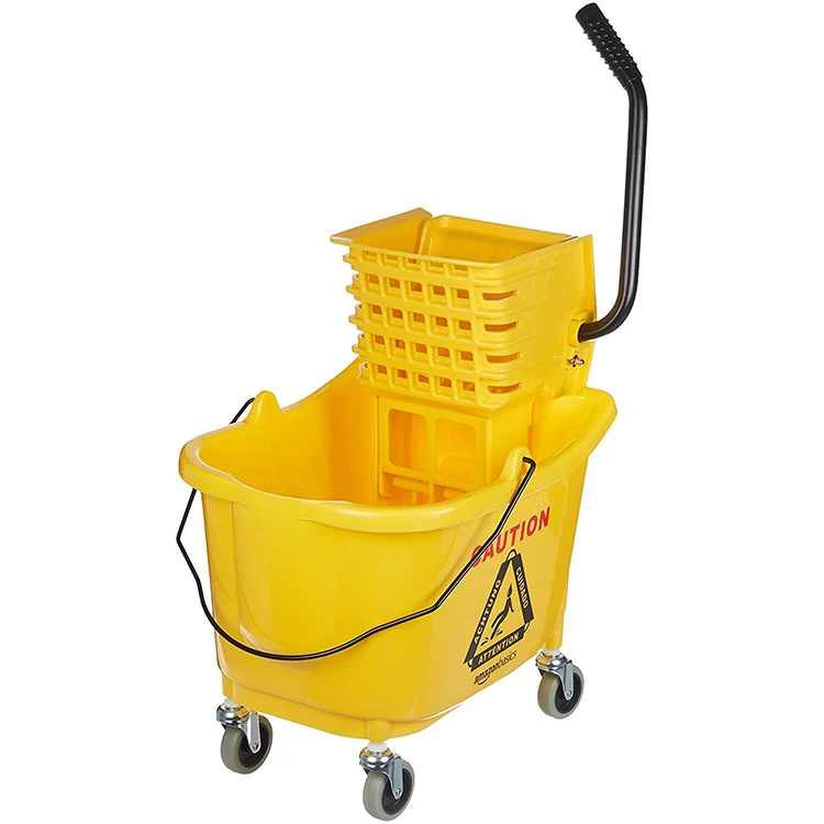  High Quality Yellow Plastic Hospital Cleaning Side Press Mop Wringer Bucket