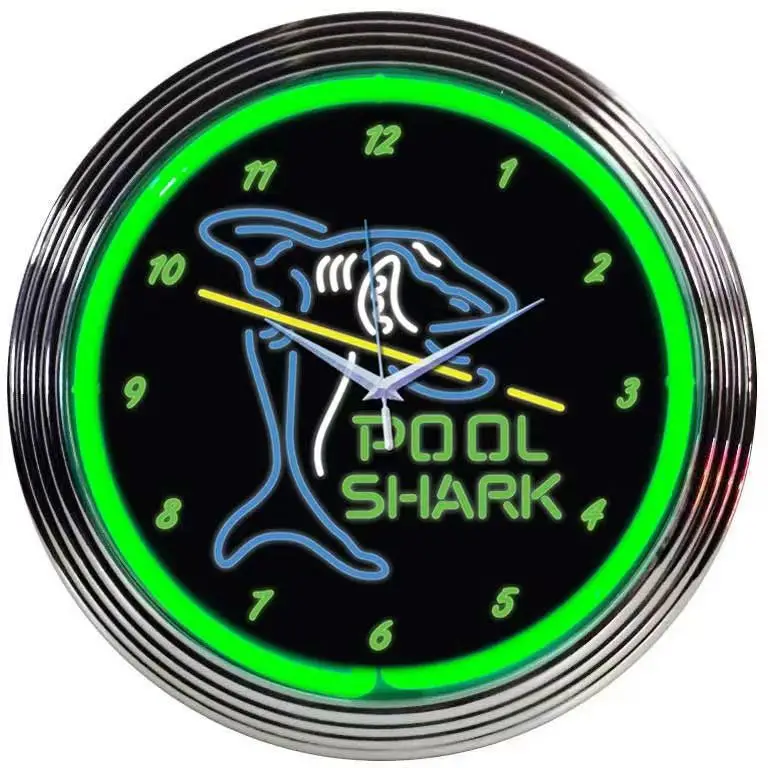 Home decoration good price 17 inch custom green glass tube neon clock billiard neon wall clock