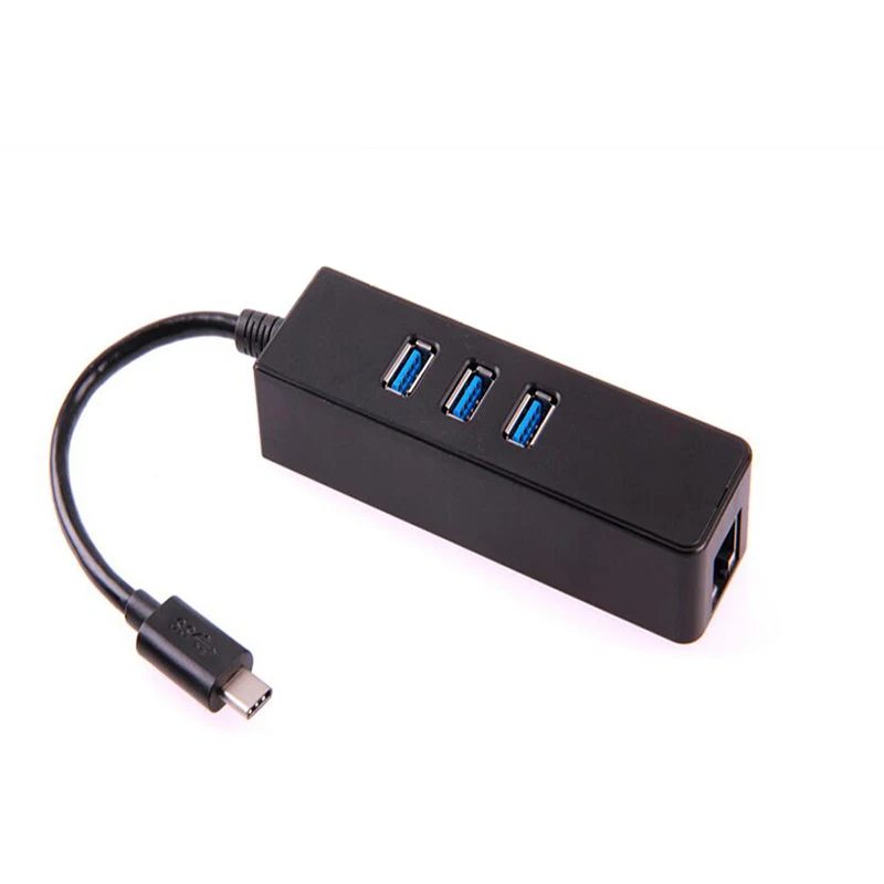USB 3.1 Type C to 3 Ports USB 3.0 Hub with Rj45 Type-C to USB 3.0X3+RJ45 Adapter