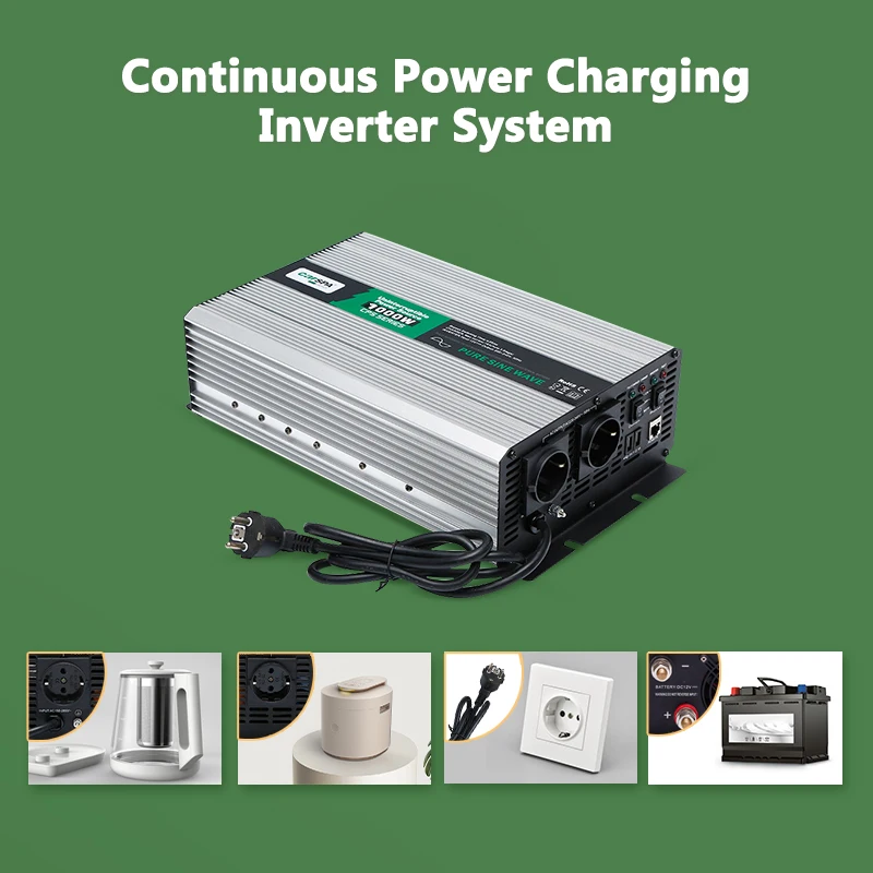 CARSPA battery charger with 1kw pure sine wave inverter with charger function USB port For Home Use and Off-gird Solar System