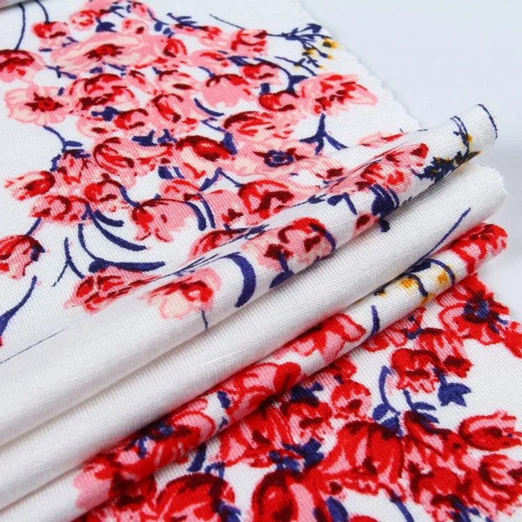 Customized colors soft knitted plain wholesale jersey fabric custom rayon floral printed fabric for dress