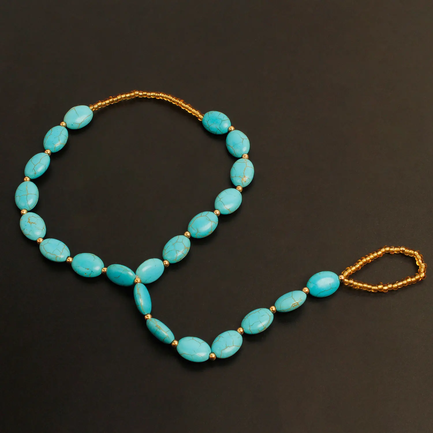 Bohemian Summer Holiday Handmade Faux Turquoise Rice Beads Beach Ankle Bracelet with Fingers