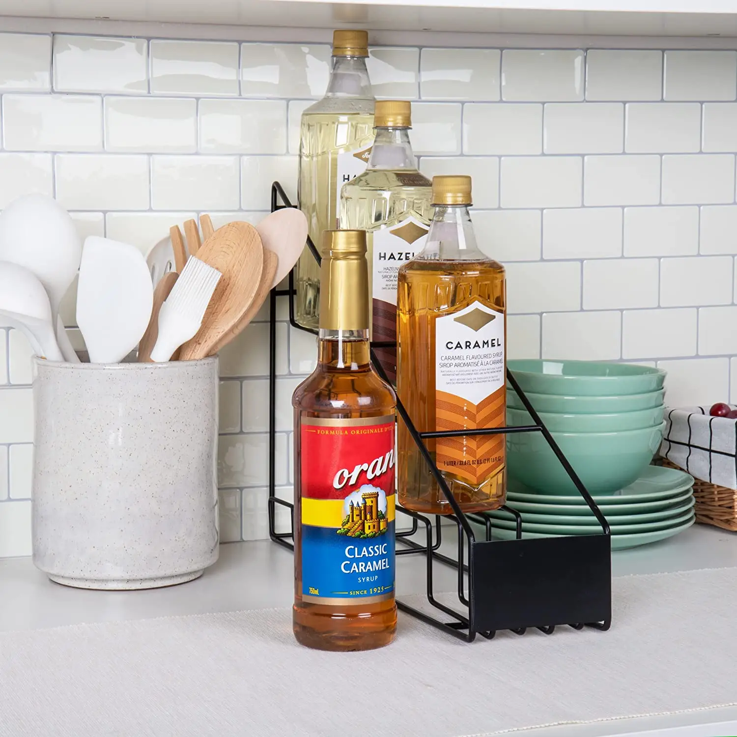 Syrup Bottle Holder, Wire 4 Compartment Bottle Organizer, Storage for Syrup, Wine