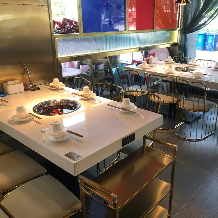  Sichuan столовая Горячая кастрюля деревянный мраморный стол набор с бездымным ресторанным