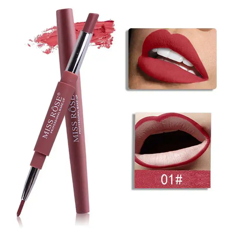 STKHA2 High pigment matte organic vegan 2 in 1 lipstick and lip liner wholesale Chinese MISS ROSE Lipstck with lipstick lipliner