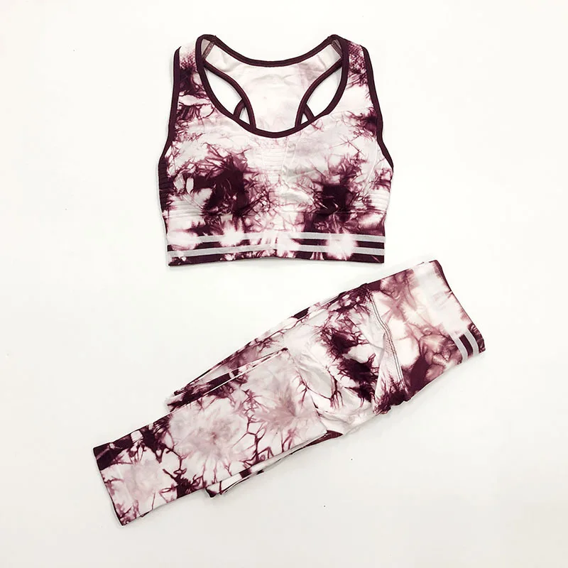 Knitted Fashion Slim High Quality Suit Wear Spandex/Nylon Tie Dye American Sport Bra Top Fitness Stripe Yoga Sets