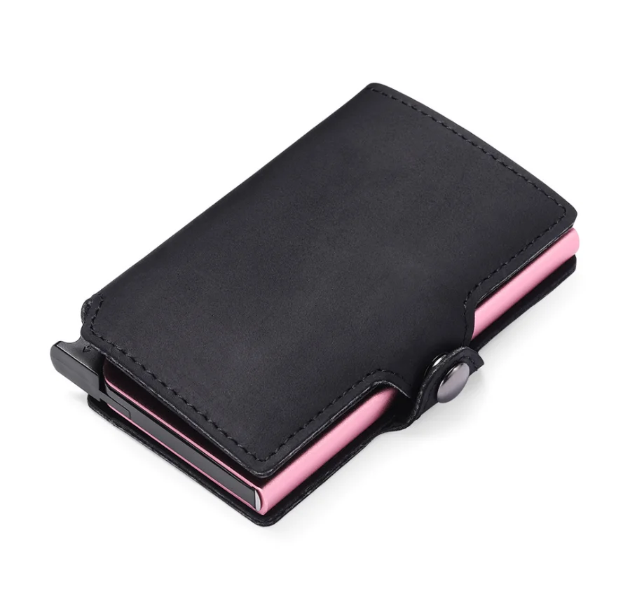 Genuine Leather RFID Blocking Card Holder With Pop Up Function For Taking Credit Cards Business Gift