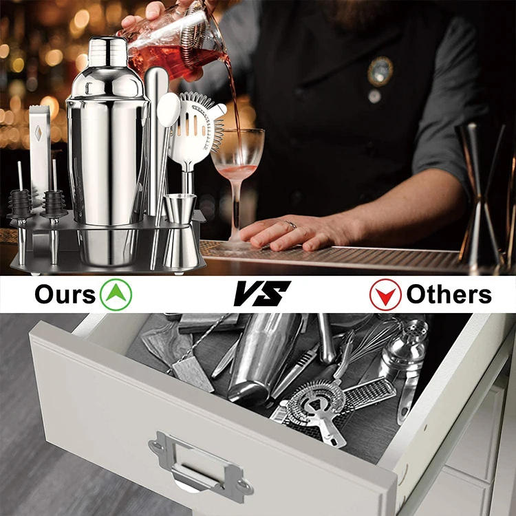 Оптовая продажа набор для смешивания бармена из нержавеющей стали с подставкой аксессуаров бара смешанные Коктейльные шейкеры дома вечеринки
