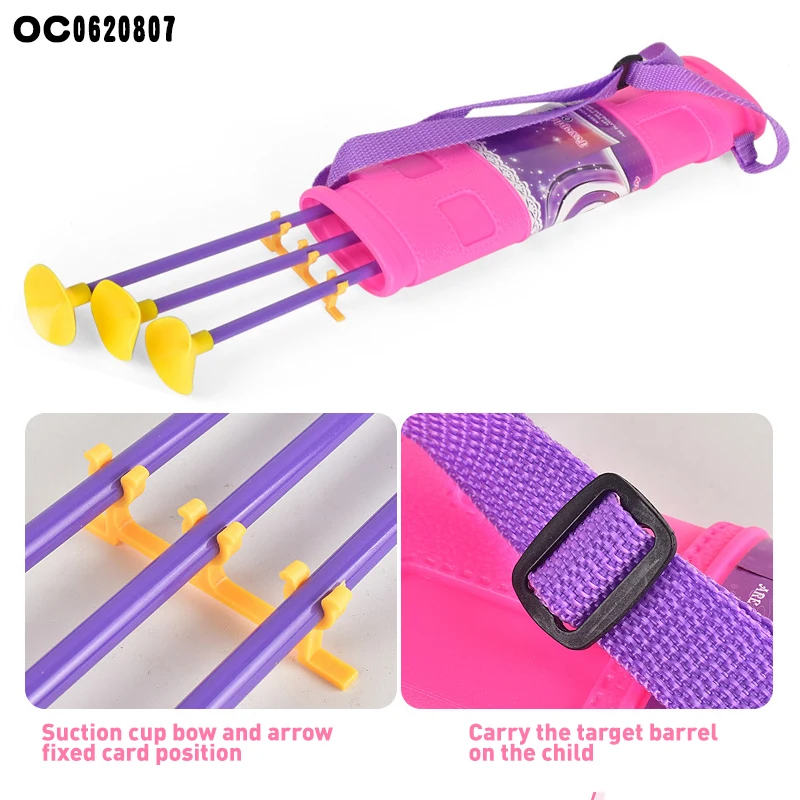 Girls pink shooting target plastic archery bow and arrow game toy for kids