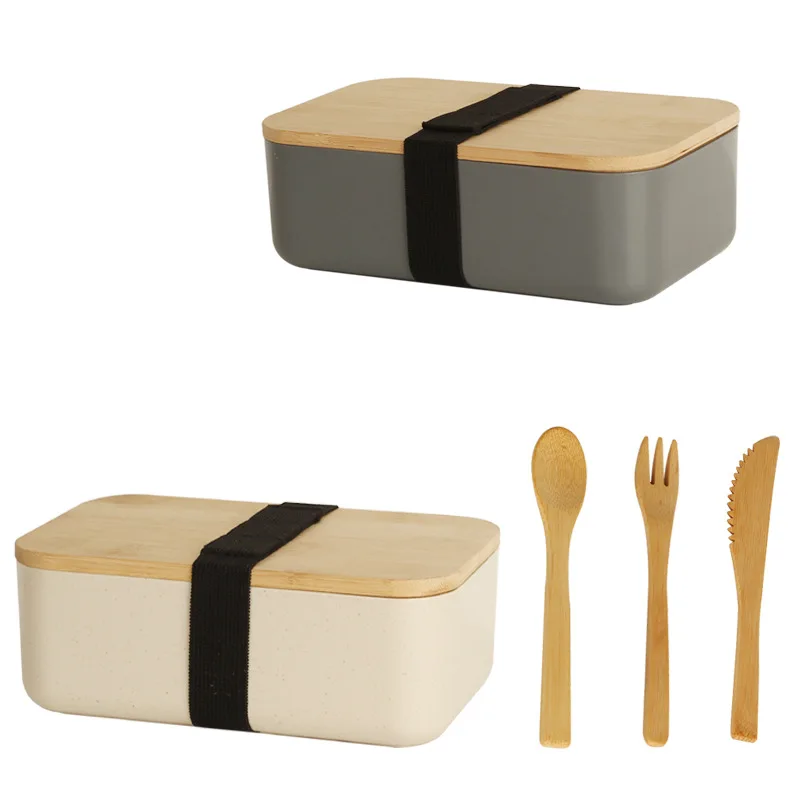 Microwaveable Safe Leak-Proof Food Contaciner Utensils Spoon And Fork Bento Lunch Box With Bamboo Lid