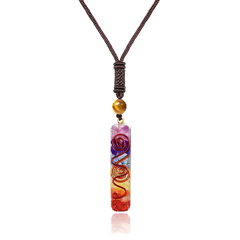 Orgone Chakra Healing Pendant with Adjustable Cord 7 Chakra Stones Spiritual Healing Necklace