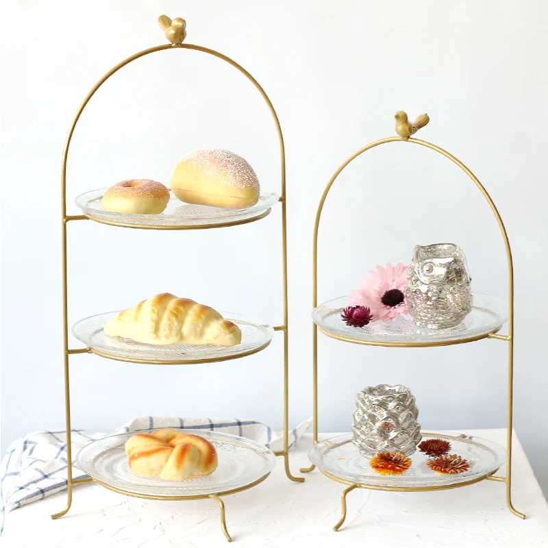 Modern Style Creative dessert display rack with glass plate iron wire gold cake stand other wedding decorations
