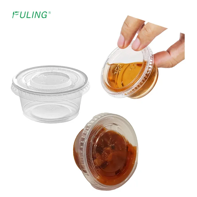 FULING To go Restaurants Plastic PP Sauce Food Container Black 1.5oz 2 oz Portion Cup With Lids