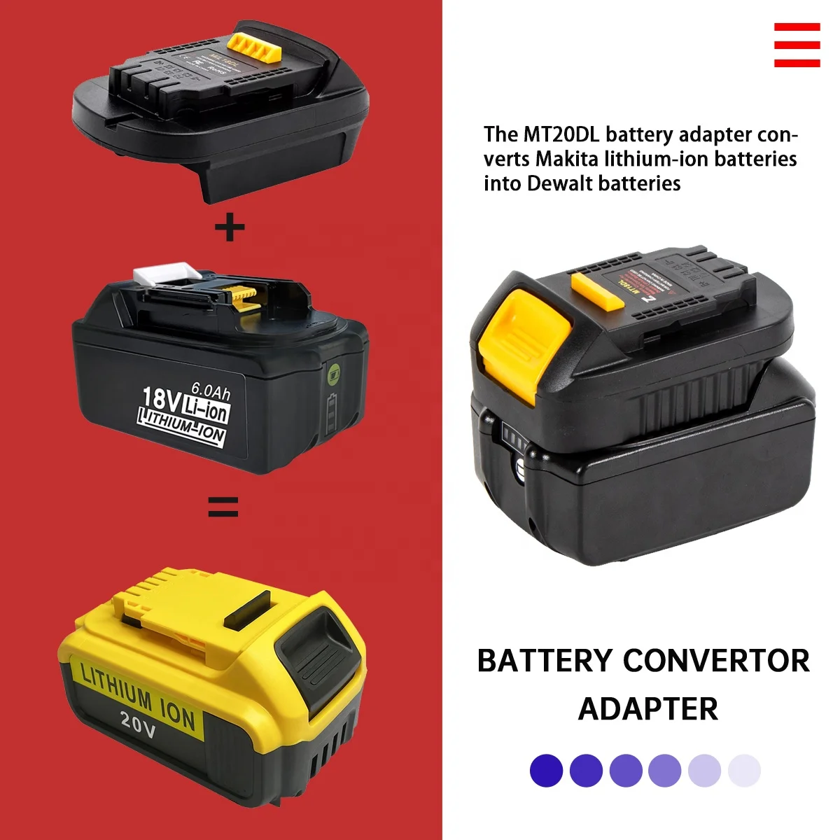 MT20DL Battery Adapter for Makita 18V Li-ion Battery Convert to Dewalt 20V Cordless Power Tools Battery Converter