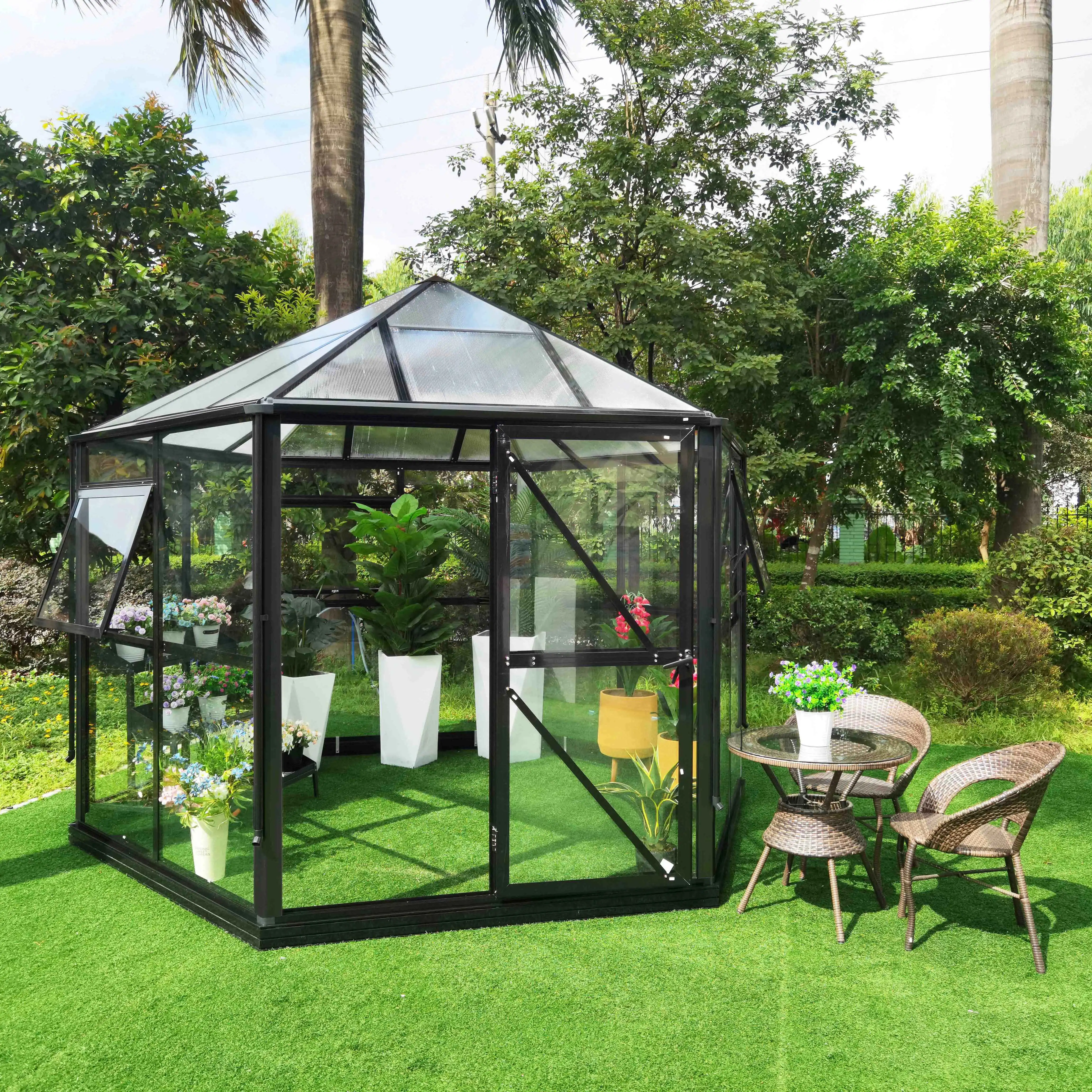 Factory Popular Design Garden Greenhouse Customized Aluminum Sunroom Glass House Garden Buildings Agriculture Greenhouse