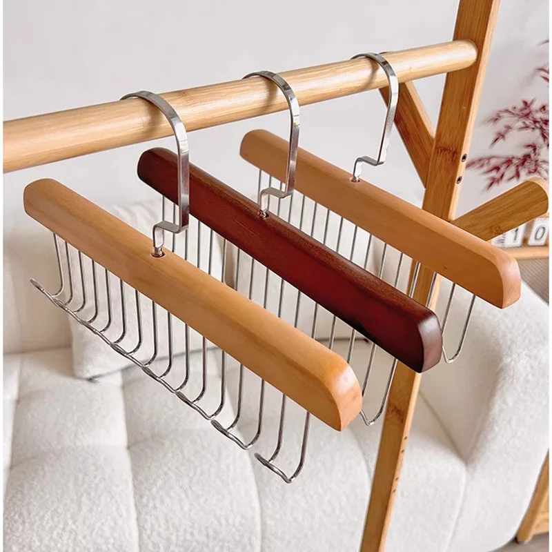 Hot 8 Hooks Wooden Sling Hangers Underwear Undershirt Tie Storage Hooks Student Dormitory Solid Wood Wave Drying Hangers