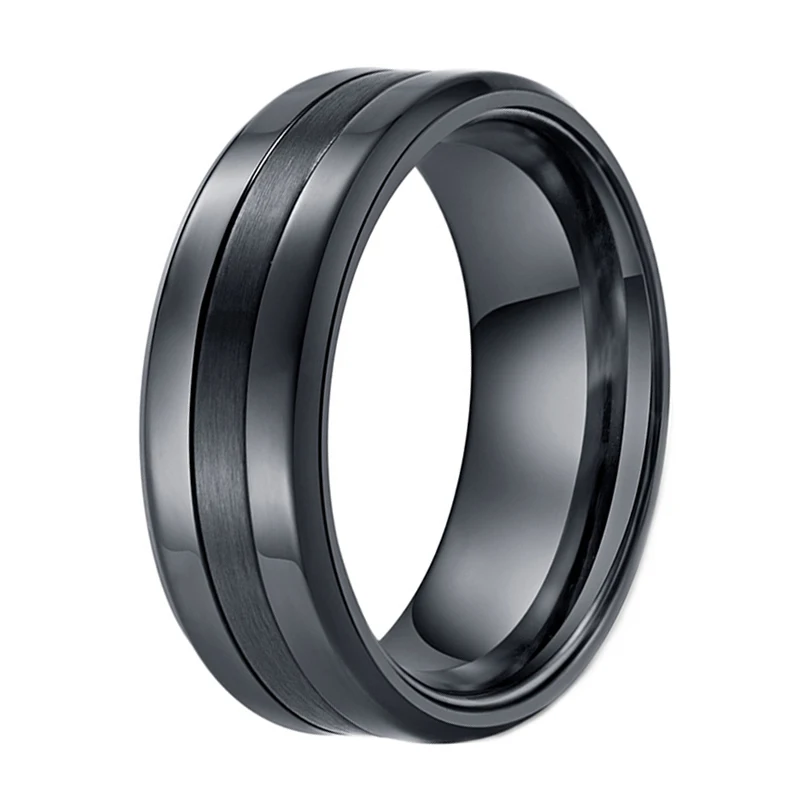 European and American Style Wedding Band Matte Brushed Finish Classic Black Titanium Ring Men
