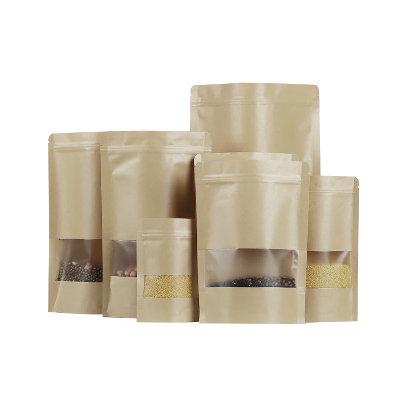 Waterproof Convenient Biodegradable Free Sample Compostable Window Stand Up Bags Kraft Paper Stand Up Pouch