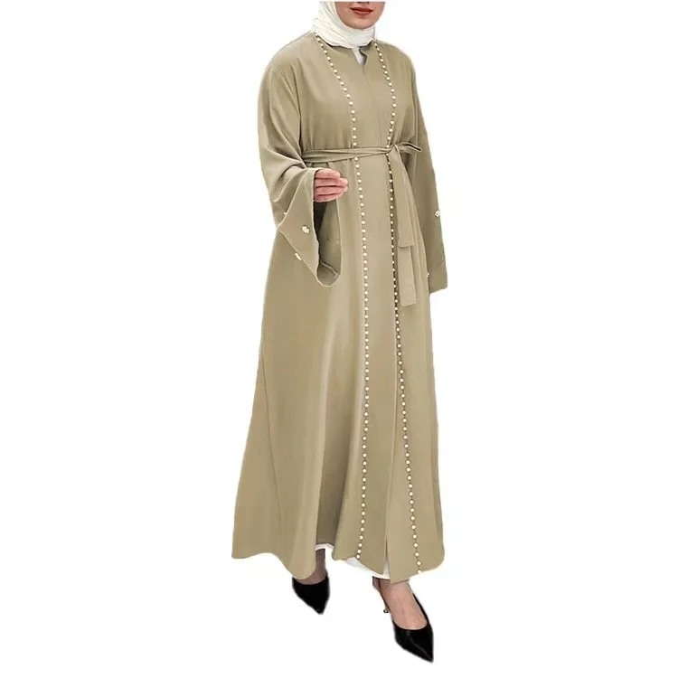 High Quality Chiffon Abaya Muslim Dresses With Pearls Elegance Robes Islamic Clothing for women