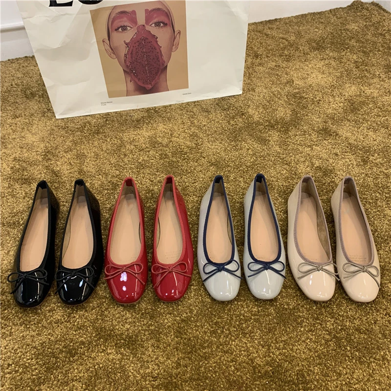 Custom Autumn Popular Bow Casual Ballet Flat Women Fashion PU Outdoor Ballerina Shoes