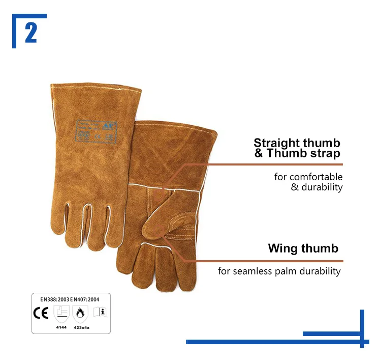 
AP-0606 CE approved split cowhide leather heavy duty durable brown gloves for Mig welding 