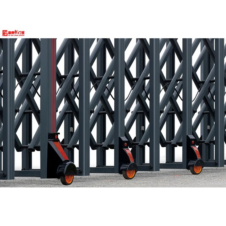 
New design aluminum retractable gate decorative aluminum gates automatic folding gate with LED screen gray folding door 