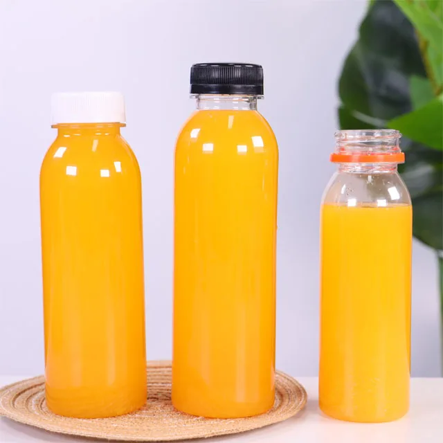 Wholesale 12oz 350ml 16oz 500ml Clear Food Grade Pet round Beverage Plastic Juice Drinking Bottle With Screw Cap