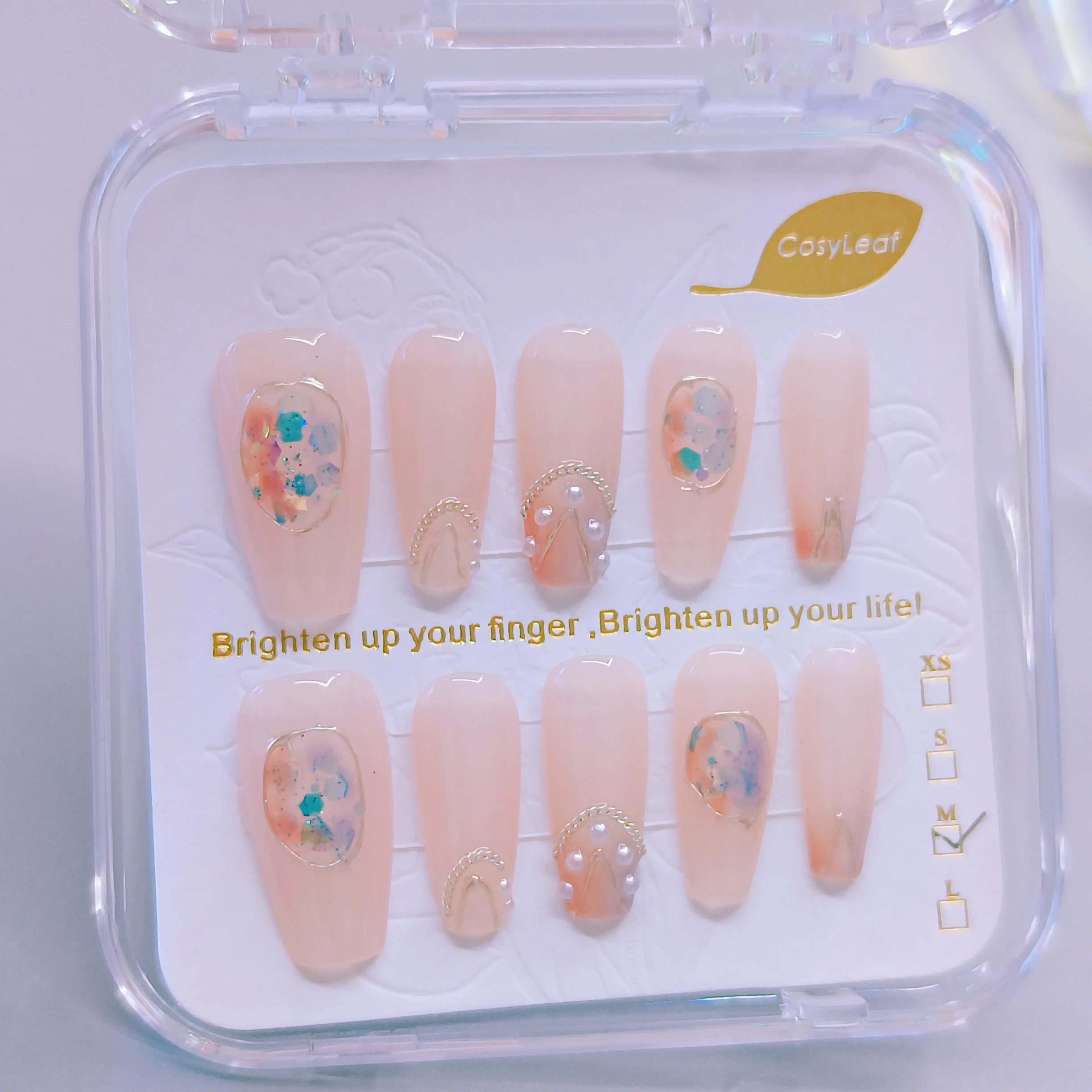 Pure Handmade Press On nails 10 Pcs Artificial Fingernails Reusable Square Stick on Nails French Nails